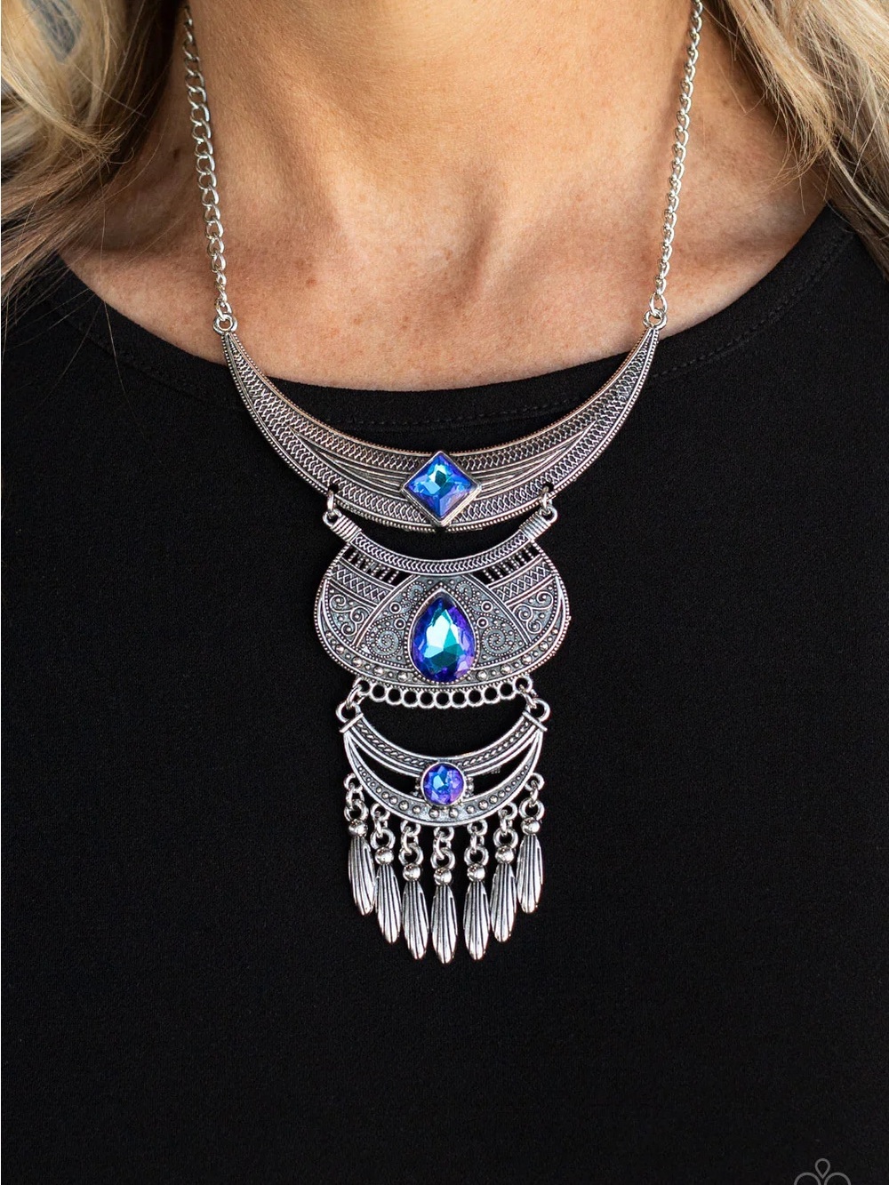 paparazzi Silver-Tone Necklace with Blue Iridescent Stones